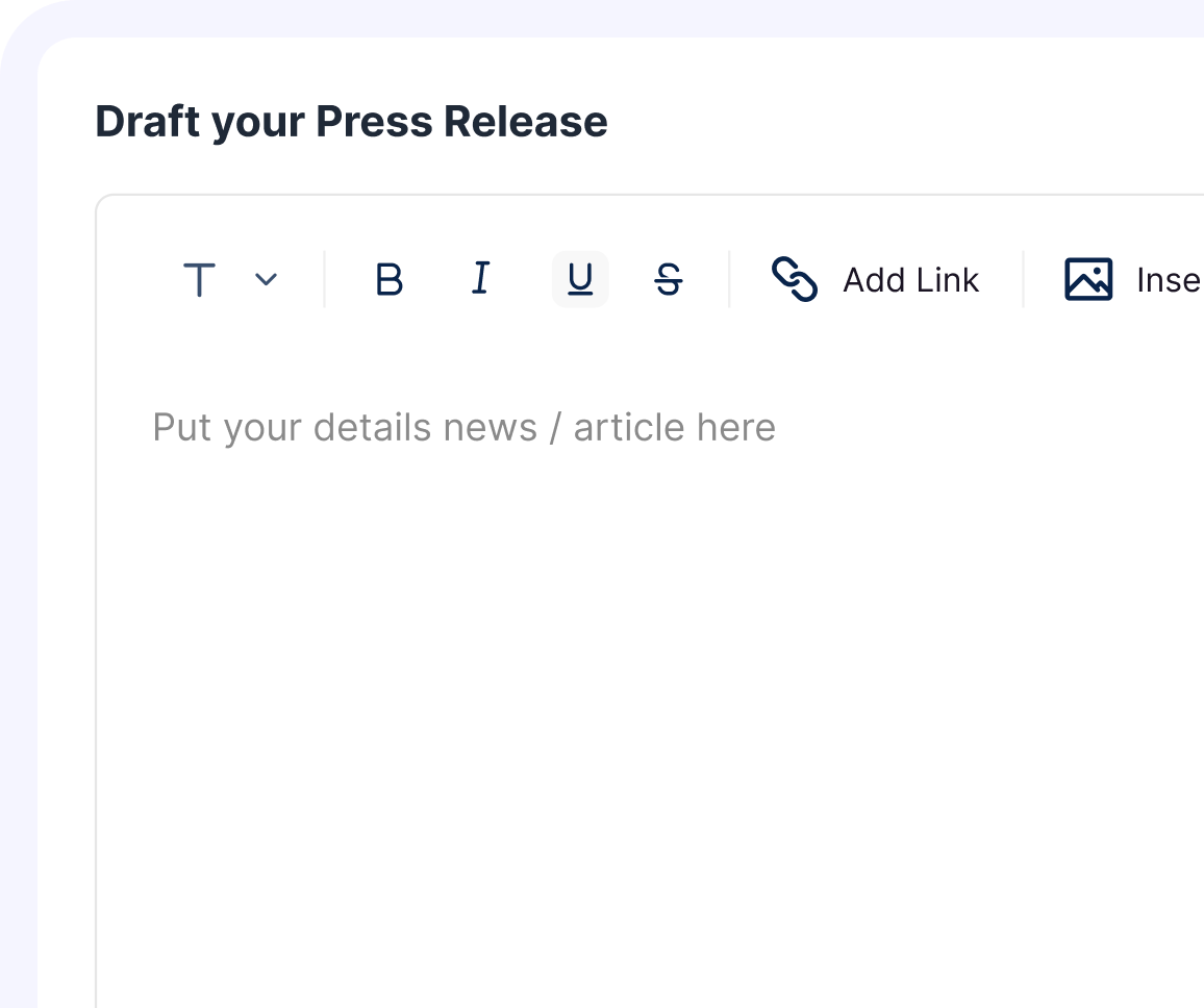 Press release editor interface
